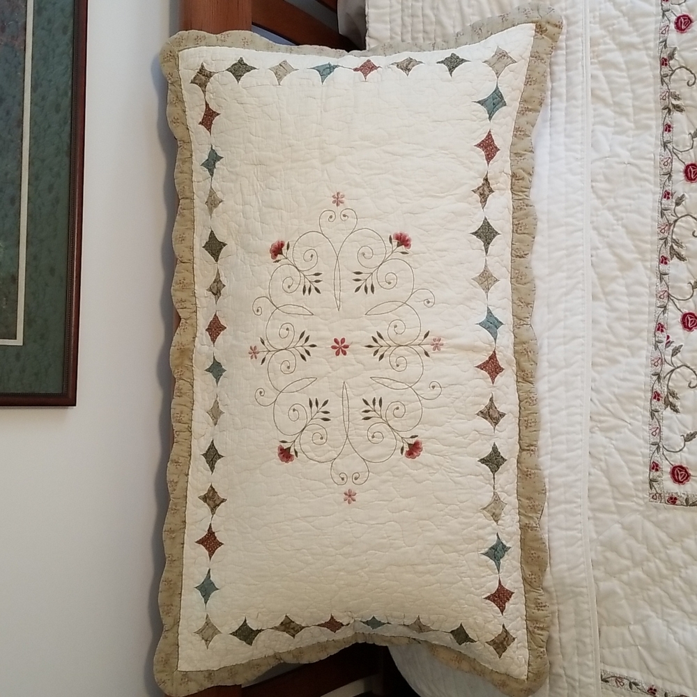 Quilted, embroidered shams